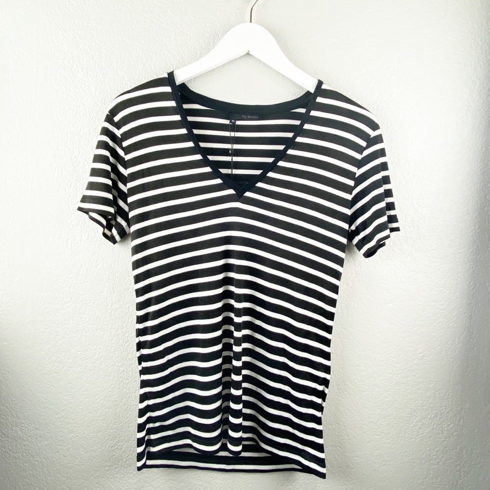 NWT The Kooples V-neck Stipe Top- Black and White